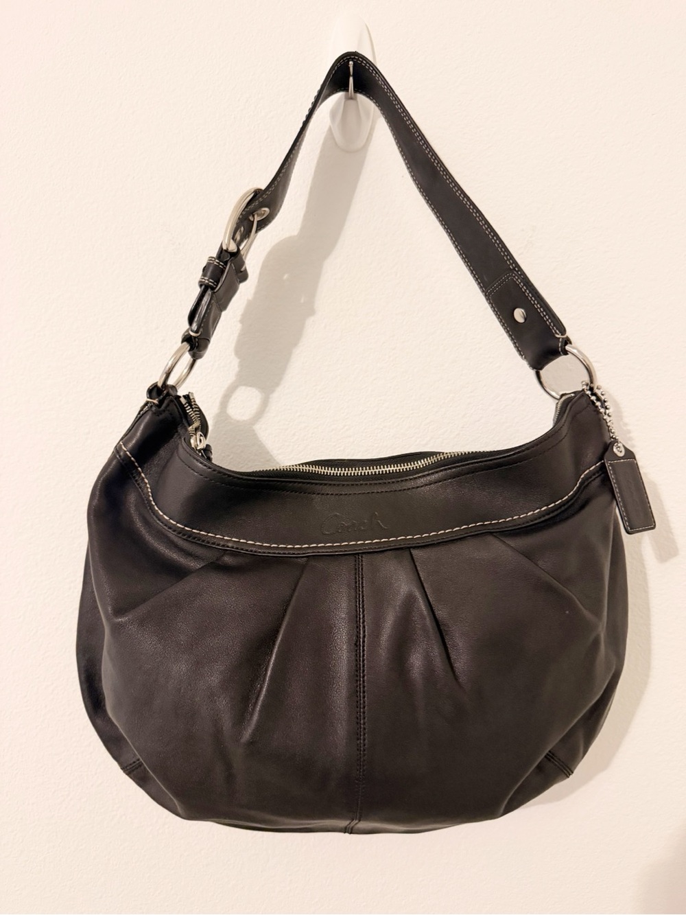 Coach Soho Black Leather Pleated Hobo Shoulder Bag Purse F13731 *